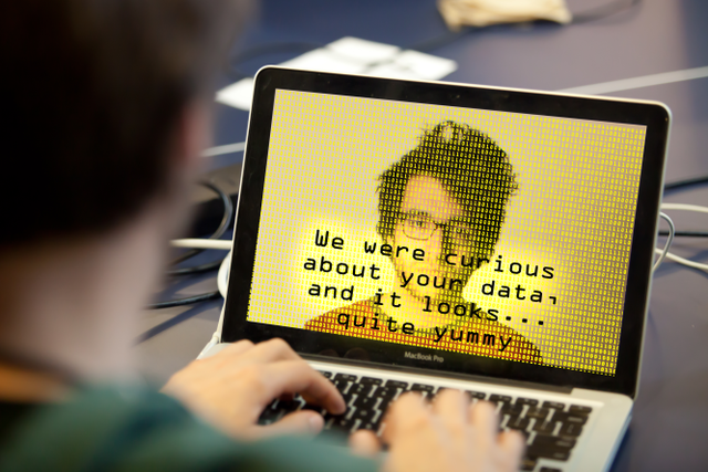 Laptop with the text on the screen: "We were curious about your data and it look ... quite yummy"